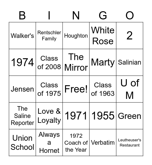 SHS Alumni Bingo Card
