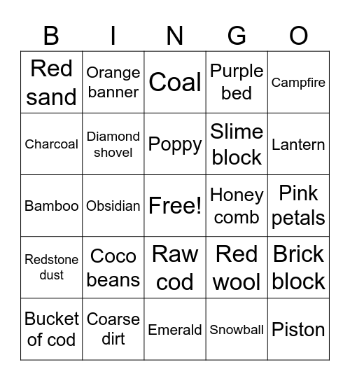 Minecraft Bingo Card