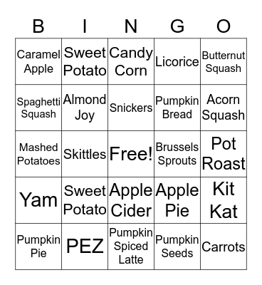 Halloween Food Bingo Card