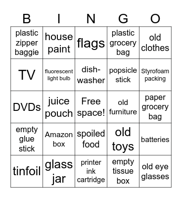 "Where Does It Go?" Bingo Card