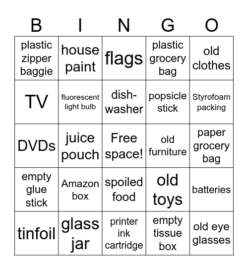 "Where Does It Go?" Bingo Card