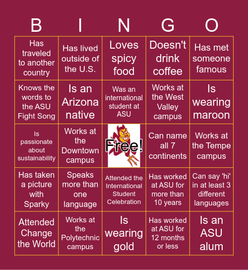 ASU Global Bingo Card