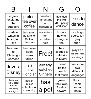 FIND SOMEONE WHO... Bingo Card