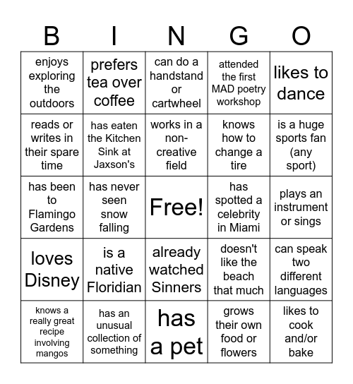 FIND SOMEONE WHO... Bingo Card