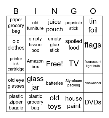 Where Does It Go? Bingo Card