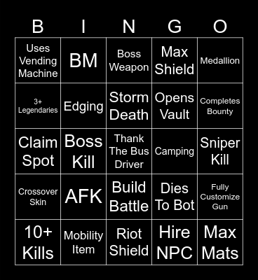 Fortnite Bingo Card