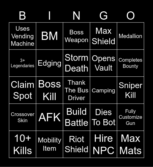Fortnite Bingo Card