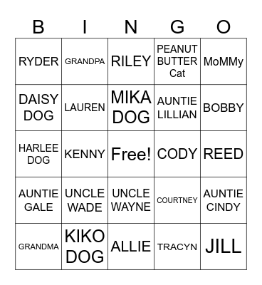 Family Bingo Card