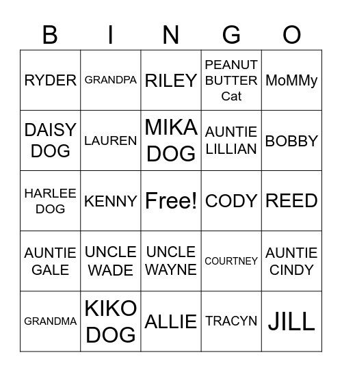 Family Bingo Card
