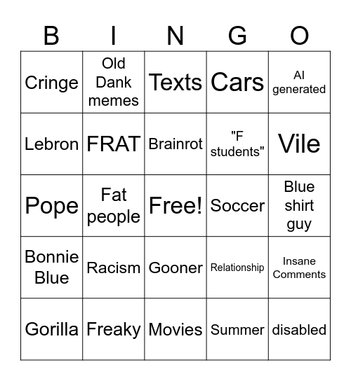 Instagram Reels Bingo Card