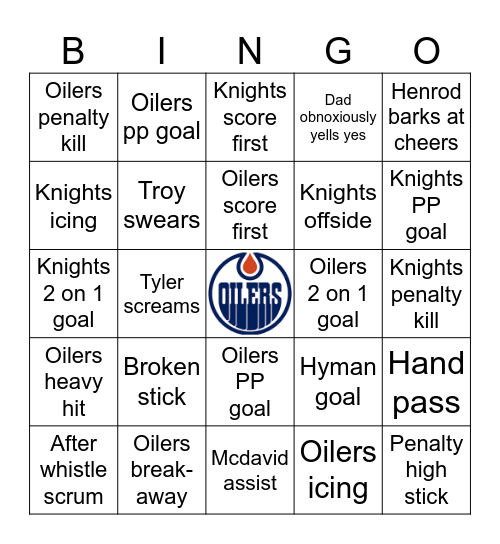 Round 2, Game 5: Oilers Bingo Card