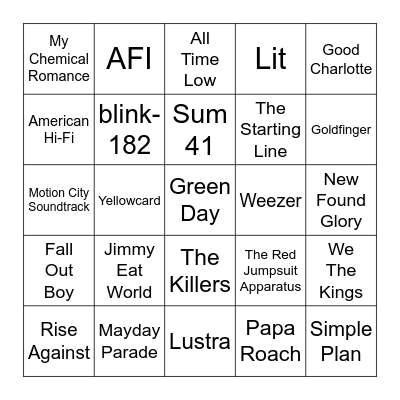 Pop Punk #1 Bingo Card