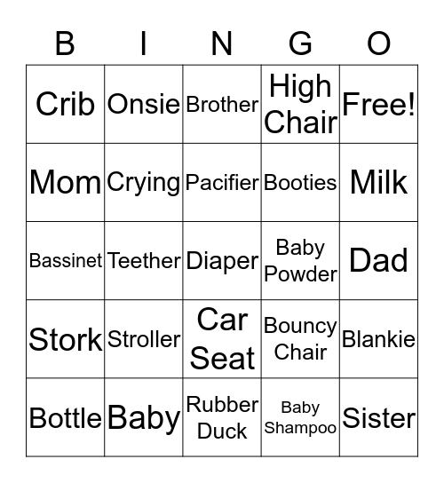 Baby Bingo Card