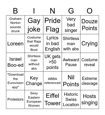 Magnus' Eurovision Bingo Card