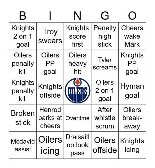 Game 5 Oilers Bingo Card