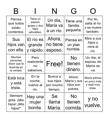 La Llorona Bingo Card