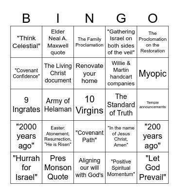 General Conference April 2025 Bingo Card
