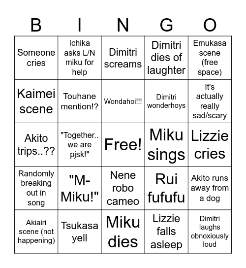Pjsk movie bingo Card