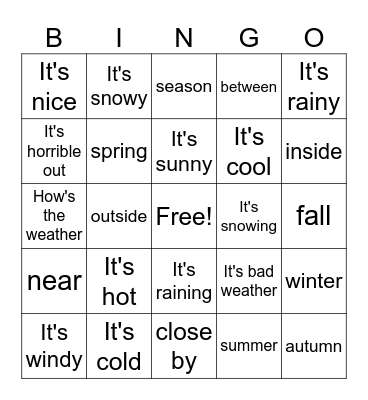 Weather phrases Bingo Card