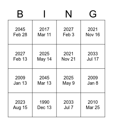 Untitled Bingo Card