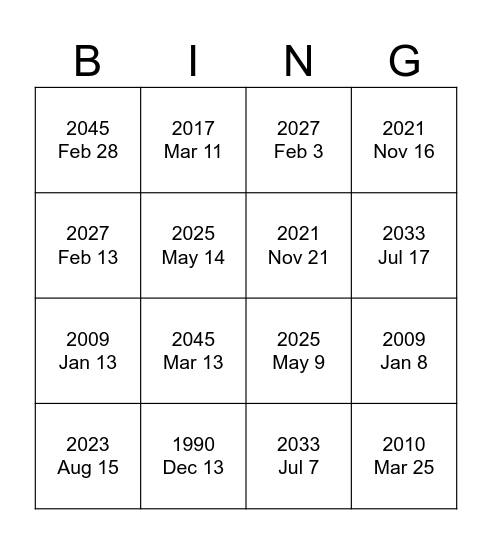 Untitled Bingo Card