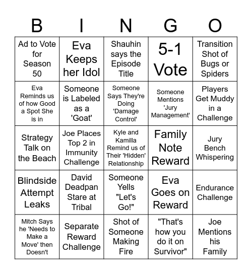 Survivor 48 Episode 12 Bingo Card