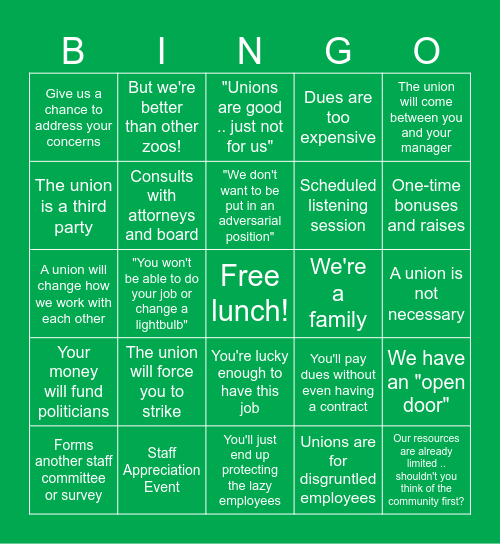 AFSCME Bingo! Bingo Card