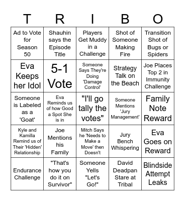 Survivor 48 Episode 12 Bingo Card
