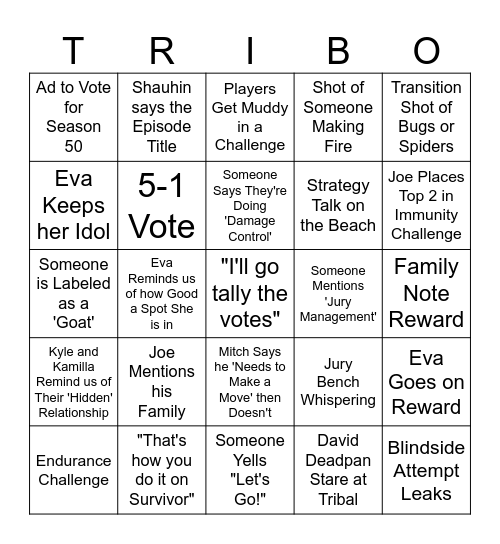 Survivor 48 Episode 12 Bingo Card