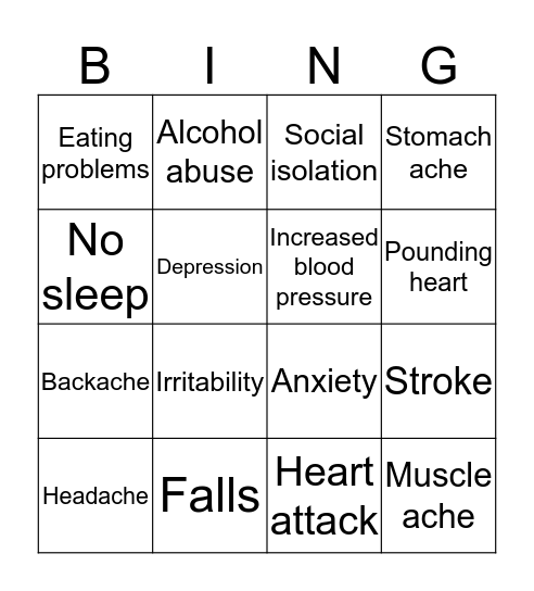 Stressor BINGO Card