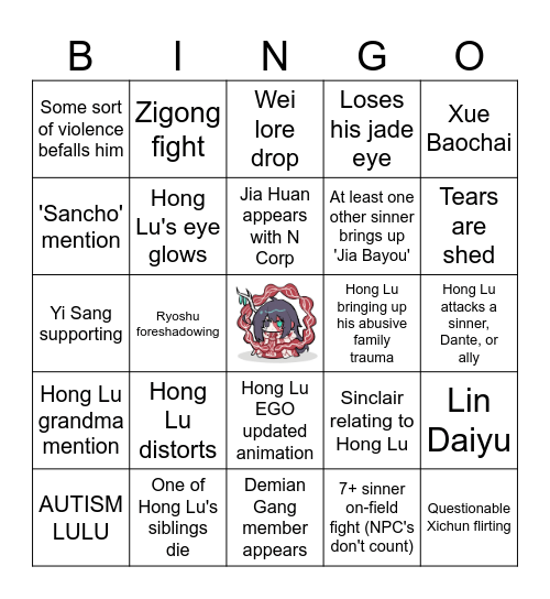 Canto 8 Bingo Card