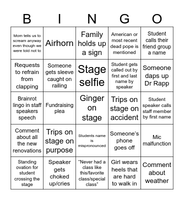 SJA graduation 2025 Bingo Card