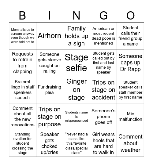 SJA graduation 2025 Bingo Card