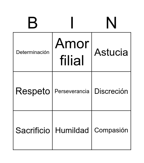Hua Mulan Bingo Card