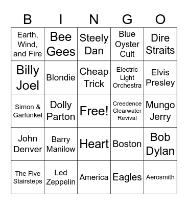 Round 1: 70's Hits Bingo Card