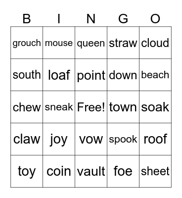 Vowel Team Bingo Card