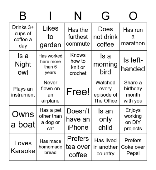Find a Member Who... Bingo Card