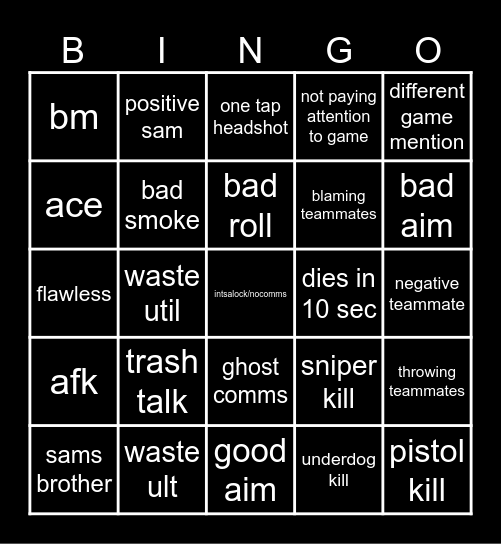 team val bingo Card