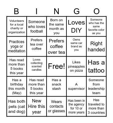 Get to Know You - BINGO! Bingo Card