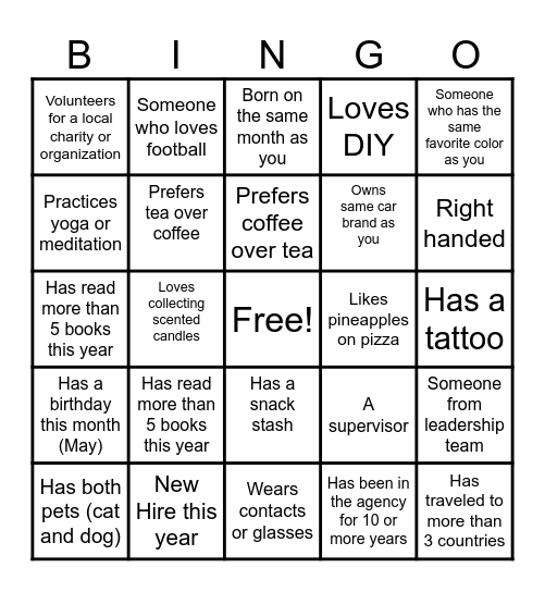 Get to Know You - BINGO! Bingo Card