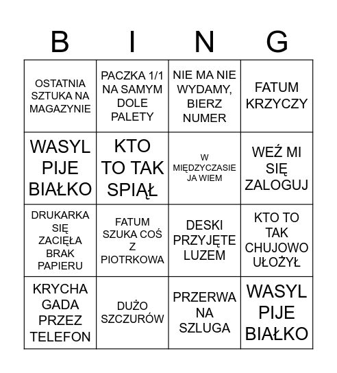 BINGO MAGAZYN Bingo Card