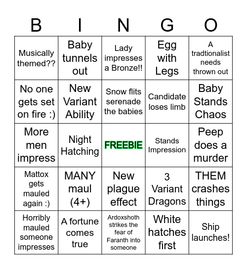 Damhath's Clutch Bingo Card