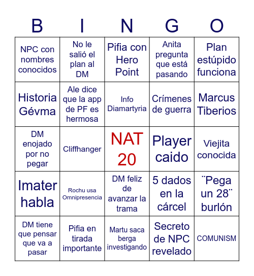 Bingo Salu Bingo Card