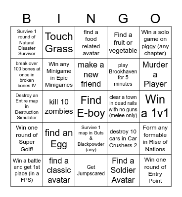 Roblox Bingo Card