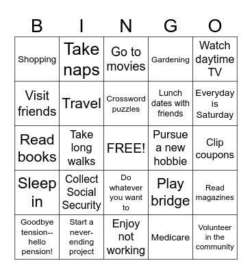 RETIREMENT Bingo Card