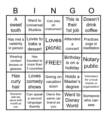 Get to Know You - BINGO! Bingo Card