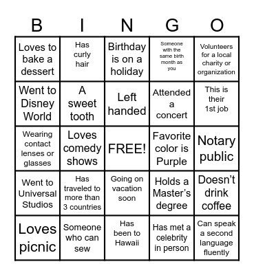 Get to Know You - BINGO! Bingo Card