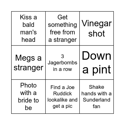Kieran’s Stag Do Bingo Card