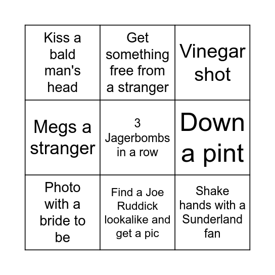 Kieran’s Stag Do Bingo Card