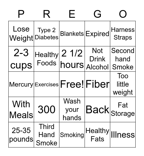 Pregnancy Bingo Card